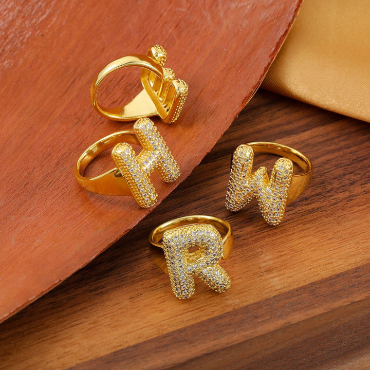 Adjustable Open Iced‑Out Initial Letter Diamond Ring, 26‑Alphabet Statement Unique Style Ring