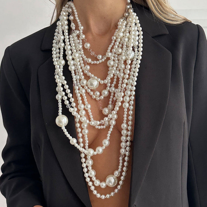 Multi‑Layer Oversized Pearl Statement Necklace, Layered Pearl Vintage Luxury Necklace