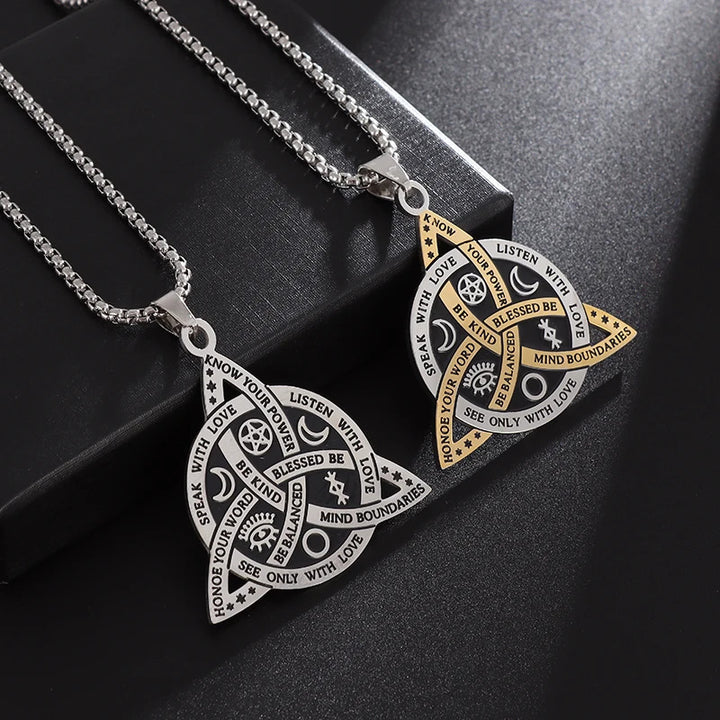 S925 Silver Triquetra Pendant Necklace, Star, Moon, and Fan-Shaped Necklace for Men Women