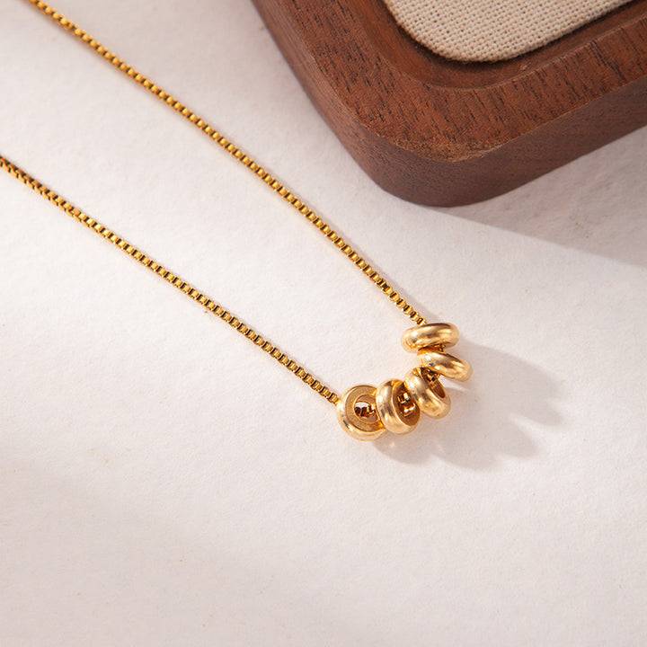 Minimalist 5 Rolling Rings Box Chain Gold Necklace, Dainty Spiral Circle Stack Pendant Timeless