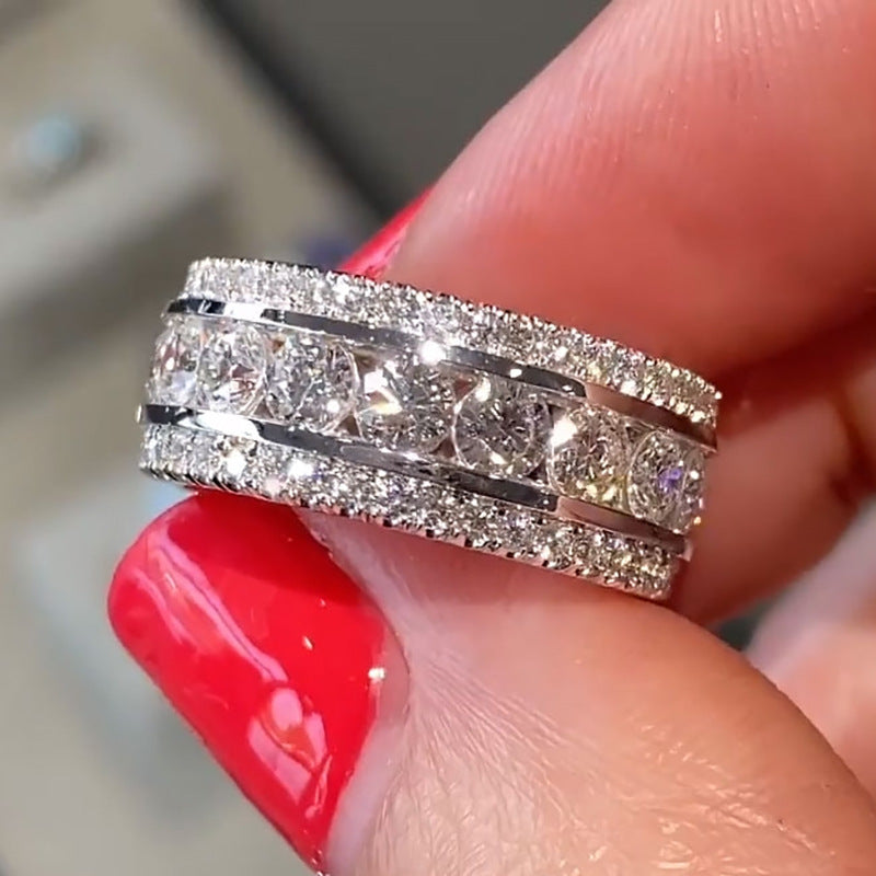 3-Row Full Iced Out Diamonds Men’s Band Ring, Wide Channel Set Eternity Wedding Ring