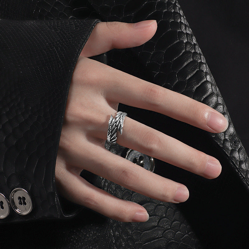 Retro Angel Wings Ring, Trendy and Unique Open Ring for Men