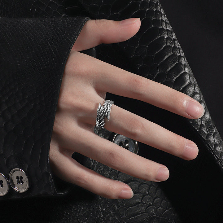 Retro Angel Wings Ring, Trendy and Unique Open Ring for Men
