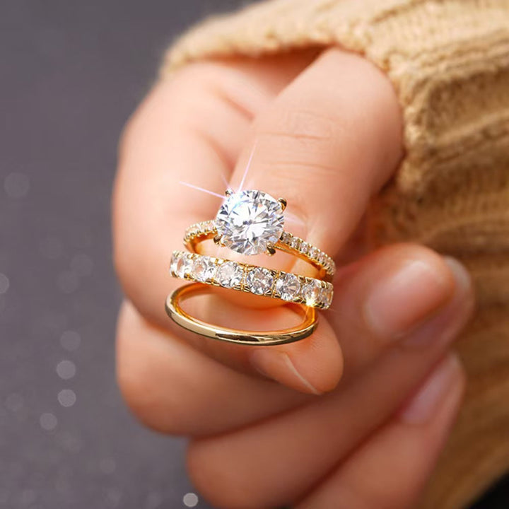 4-Prong Round Diamond Bridal Stack Ring Set, Solitaire & Graduated Wedding Band Kit