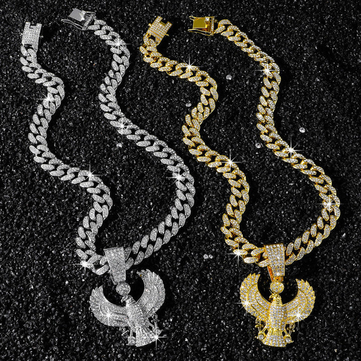 Iced Out Eagle Pendant Cuban Link Chain Necklace, Hip Hop Bling Jewelry For Men