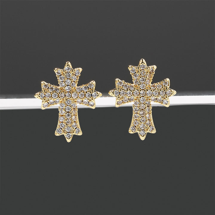 Pave Diamond Cross & Crisscross Statement Stud Earrings, Hip Hop Daily Ear Jewelry for Unisex