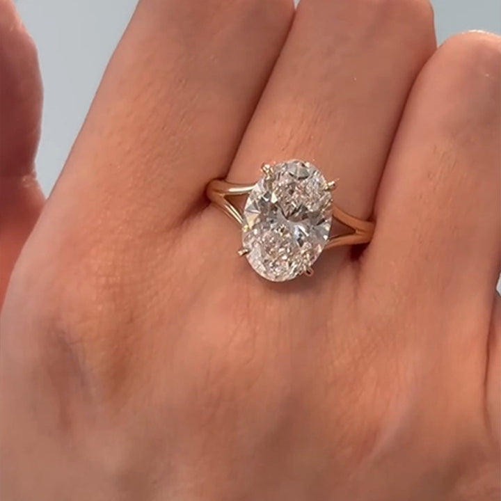 Oval Cut Solitaire Adjustable Open Engagement Ring, Elegant Split Shank Statement Ring for Women