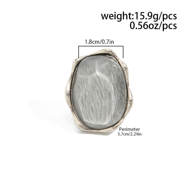 Irregular Wavy Frame Brushed Stone Statement Ring, Minimalist Chunky Silver Cocktail Ring