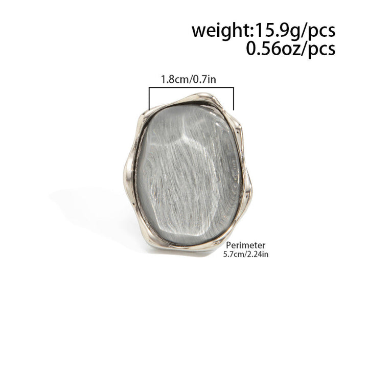 Irregular Wavy Frame Brushed Stone Statement Ring, Minimalist Chunky Silver Cocktail Ring