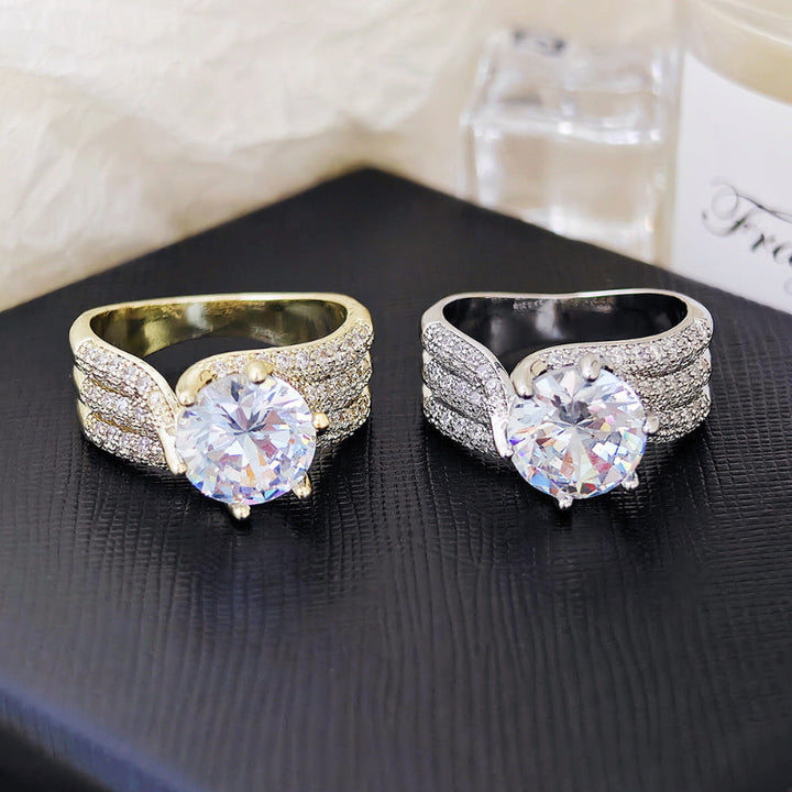 Multi‑Row Pave‑Set Round Cut Diamond Statement Ring, Two‑Tone Finish Women’s Cocktail Ring