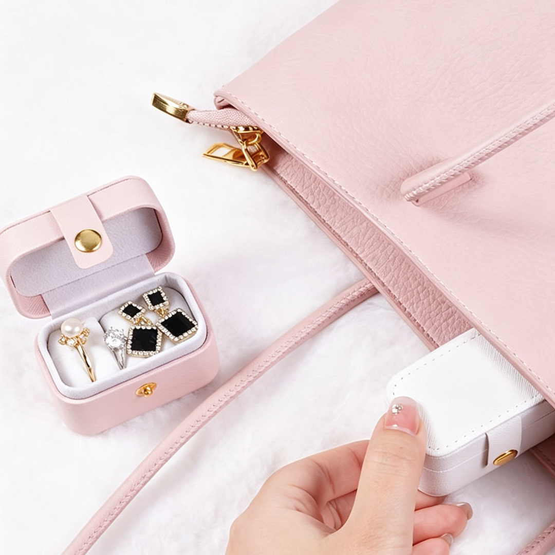 Portable Mini Snap‑Button PU Leather Ring Jewelry Storage Box for Travel Use &amp; Gifting for Jewelry Lovers