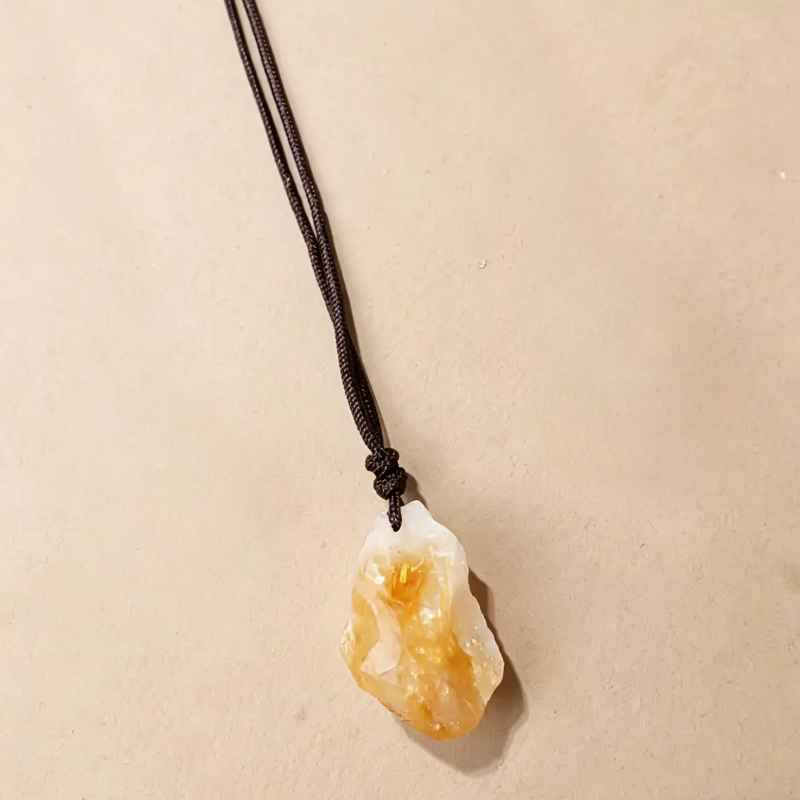 Raw Natural Crystal Point Pendant Necklace, Adjustable Braided Cord Choker For Men Women