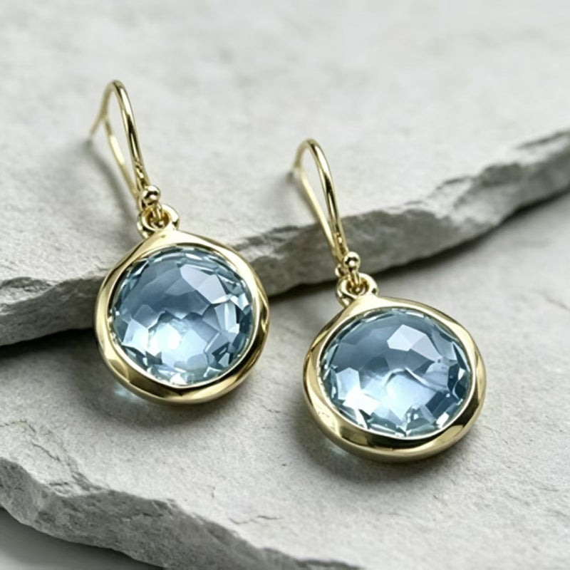 Retro Ethnic Flower Earrings, Bohemian Round Sapphire Pendant Earrings for Women