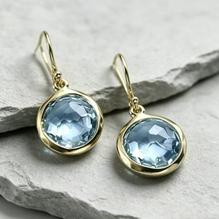 Retro Ethnic Flower Earrings, Bohemian Round Sapphire Pendant Earrings for Women
