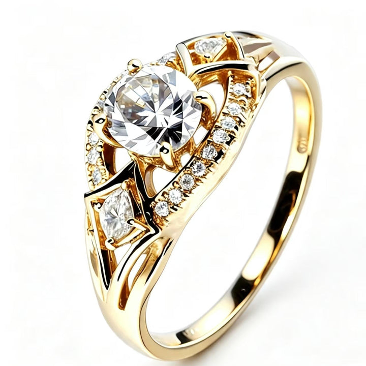 Vintage Open‑Work Multi‑Cut Diamond Promise Ring, Gold Tone Women’s Statement Ring