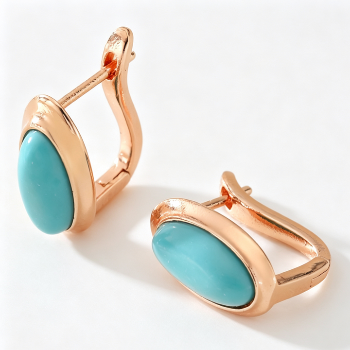 Oval Turquoise Gemstone Hoop Earrings, Classic Oval Stone Huggie Earrings for Women