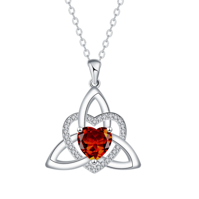 Celtic Trinity Knot Heart Birthstone Necklace, Hypoallergenic Women Sentimental Pendant