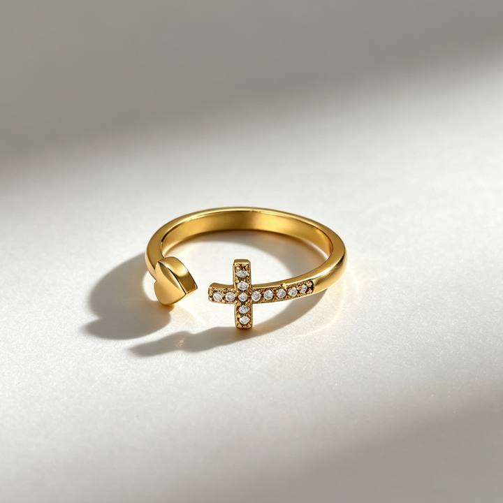 Open Cross‑Heart Ring &amp; Hand‑Hold Heart Necklace, Ideal for Daily Wear &amp; Gifting for Women