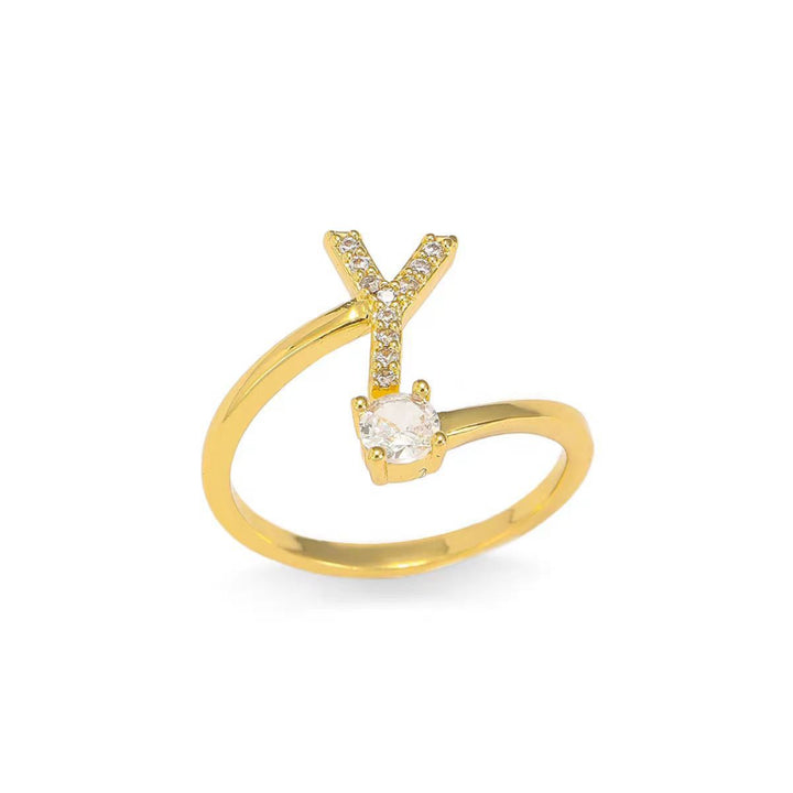 26 Letters Pave Initial Open Ring, Dainty Personalized Stackable Signet Ring