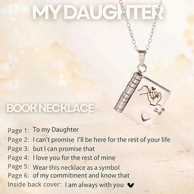 Openable Mini Book Locket Message Pendant Necklace, Tone Family Love Sentimental Keepsake Necklace