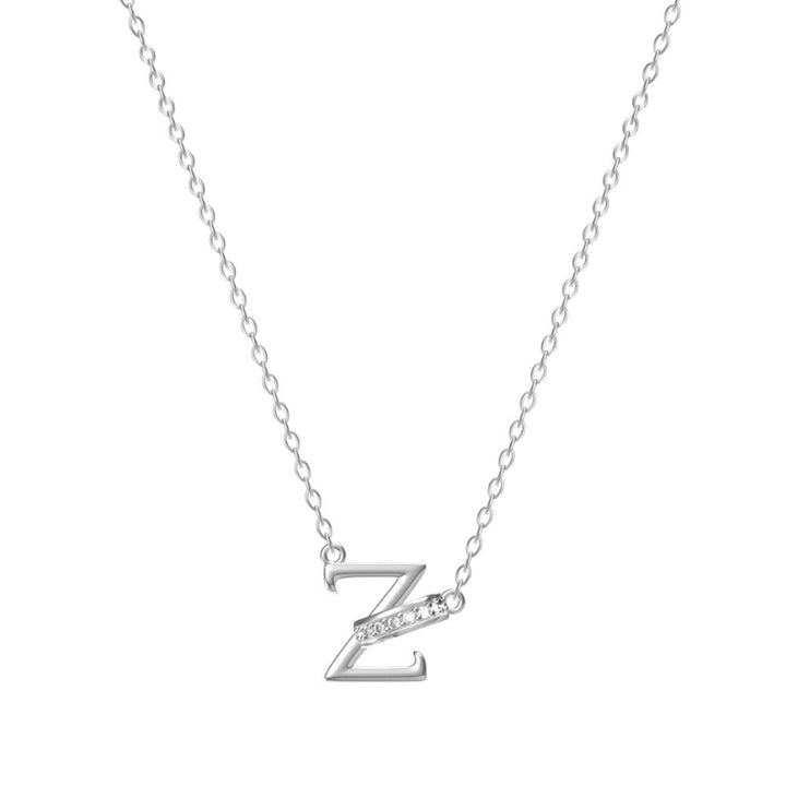 26 Letters Initial Necklace, Diamond Accent Personalized Women Collarbone necklace