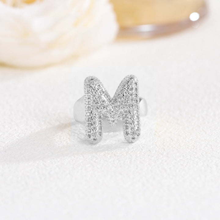 Adjustable Open Iced‑Out Initial Letter Diamond Ring, 26‑Alphabet Statement Unique Style Ring