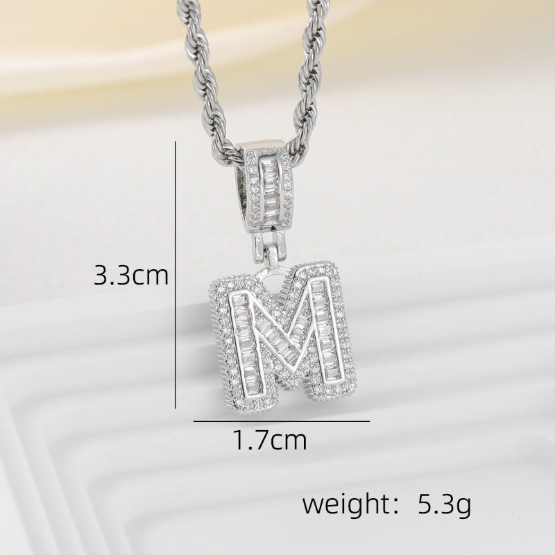 Silver Iced Out Personalized Name Letter Twisted Rope Chain Hip Hop Unisex Jewelry