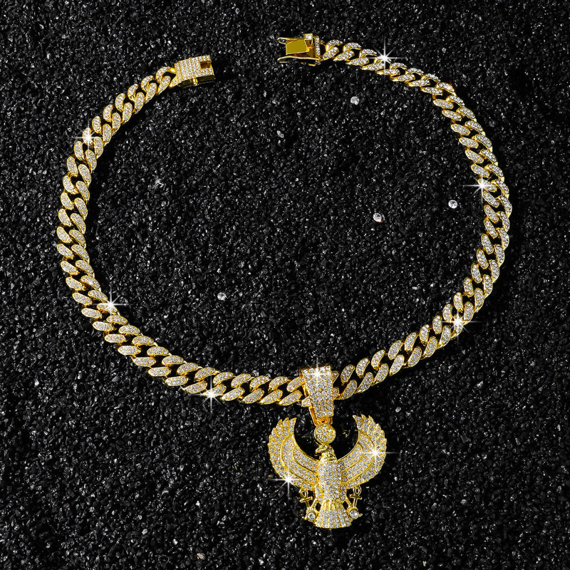 Iced Out Eagle Pendant Cuban Link Chain Necklace, Hip Hop Bling Jewelry For Men