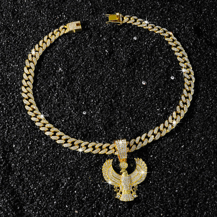 Iced Out Eagle Pendant Cuban Link Chain Necklace, Hip Hop Bling Jewelry For Men