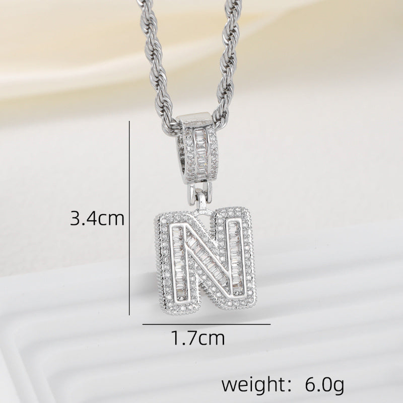 Silver Iced Out Personalized Name Letter Twisted Rope Chain Hip Hop Unisex Jewelry