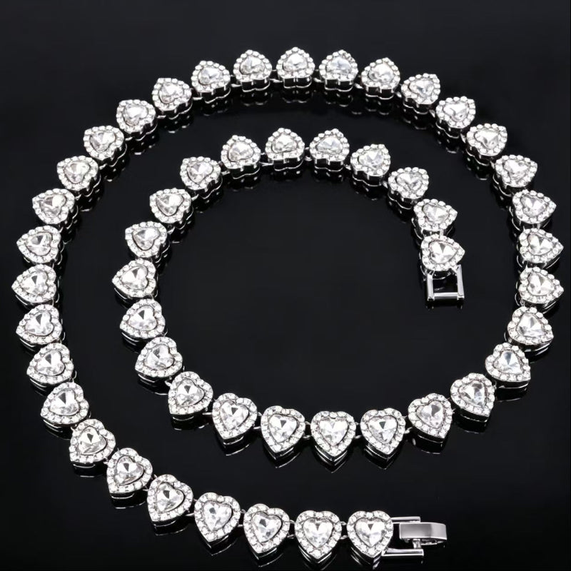 Heart‑Shaped Diamond Tennis Chain &amp; Soccer Pendant Necklace, Trendy, stylish Cuban chain necklace