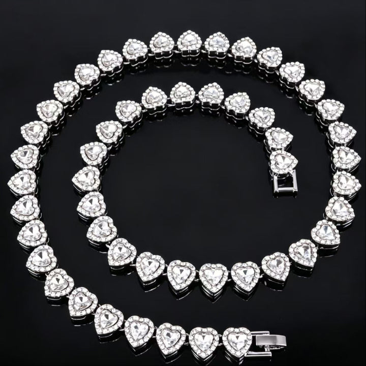 Heart‑Shaped Diamond Tennis Chain &amp; Soccer Pendant Necklace, Trendy, stylish Cuban chain necklace