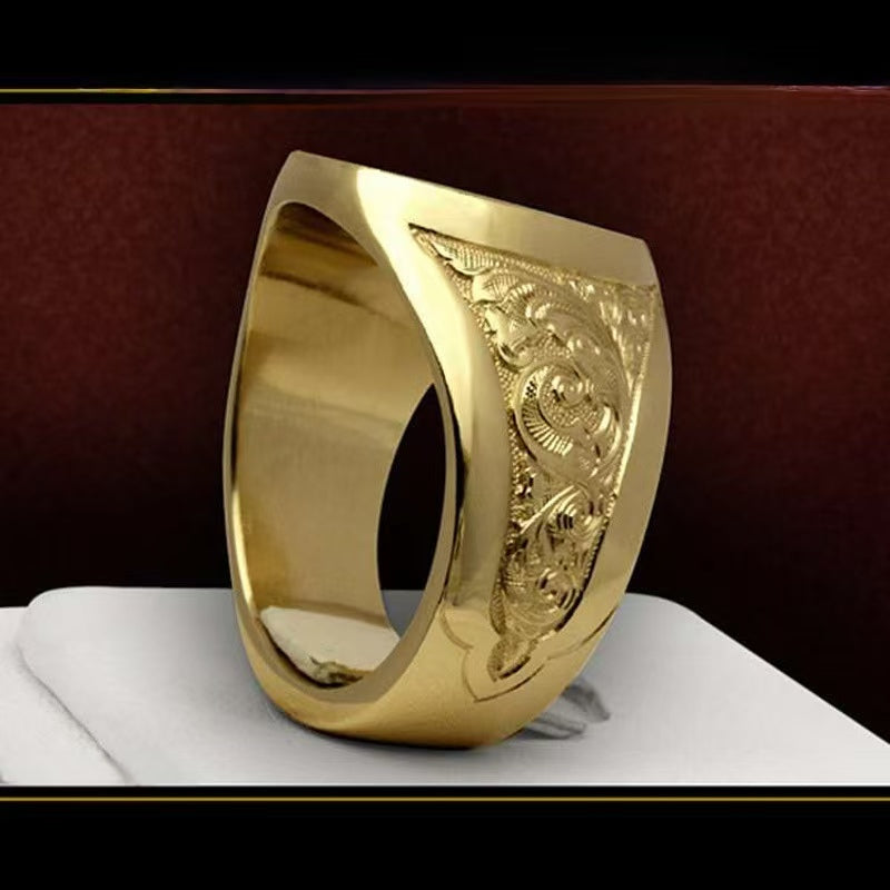 Men’s Gold‑Tone Lion Crest Heraldic Signet Ring, Bold, Stylish Men&