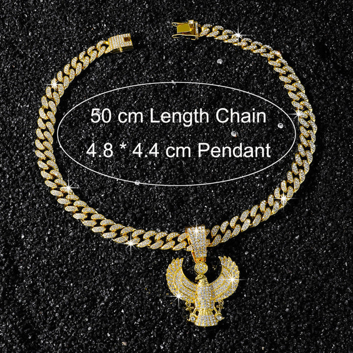 Iced Out Eagle Pendant Cuban Link Chain Necklace, Hip Hop Bling Jewelry For Men
