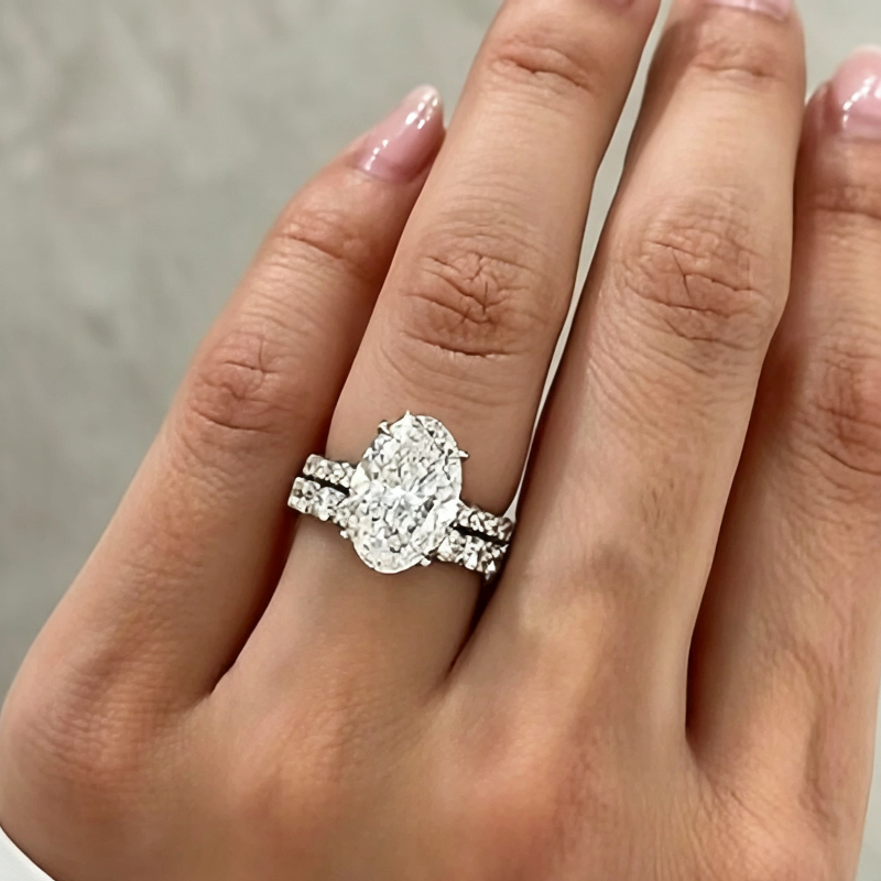 Oval Diamond Double Row Split Pave Shank Engagement Ring, Personalized Fashionable Ring