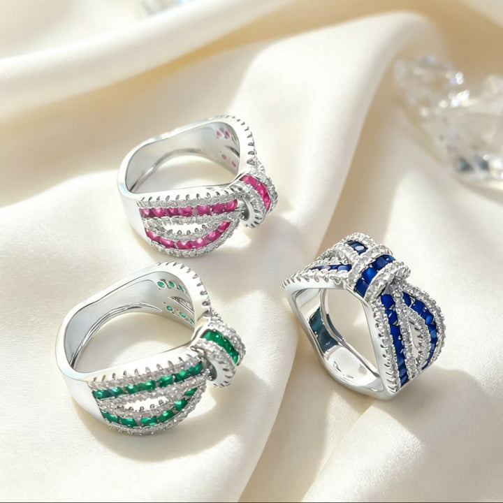 Bow‑Shaped Multi‑Color Gem &amp; Diamond Statement Ring, Women’s Wide Band Cocktail Ring