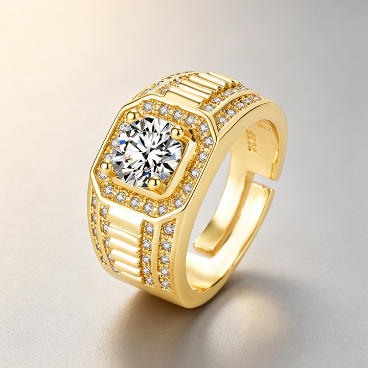 S925 &amp; 14K Adjustable Men’s Diamond Ring, Ideal Gift For Men’s Special Occasions