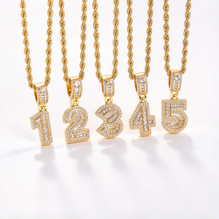 Iced Out Number Pendant Necklace, Hip Hop Twist Chain Numeral Necklace for Men Women