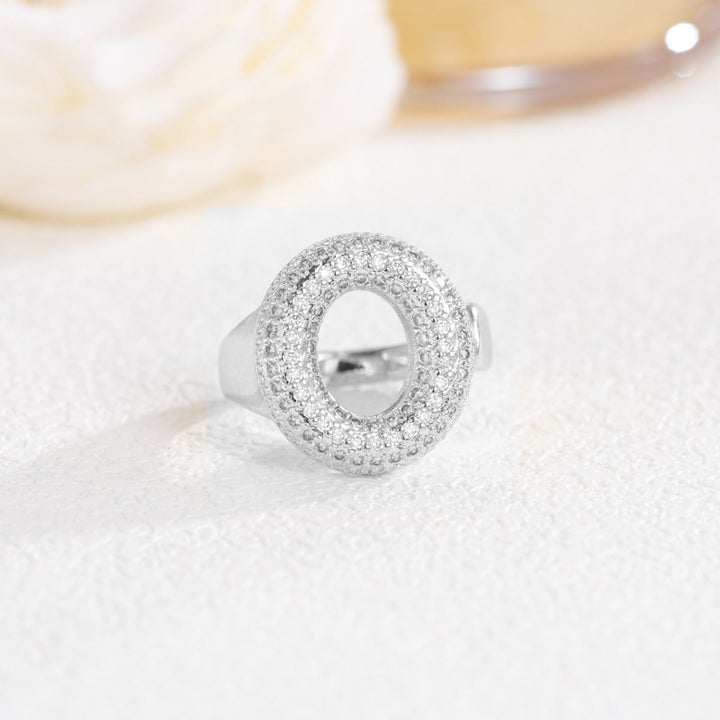 Adjustable Open Iced‑Out Initial Letter Diamond Ring, 26‑Alphabet Statement Unique Style Ring