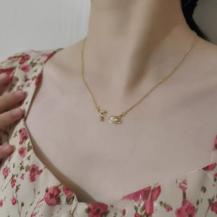 Tulip Floral Jewelry Set, Dainty Flower Necklace Ring Bracelet, Tone Elegant Stackable Accessories