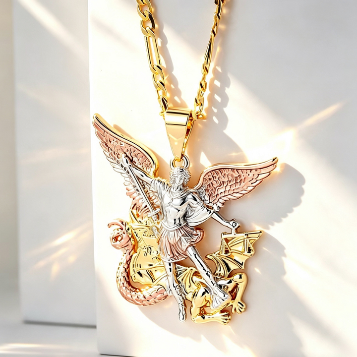 Archangel Sculpted Pendant Necklace, Embossed Wing Dragon Balance Scale Statement Men Women Street Stackable Jewelry