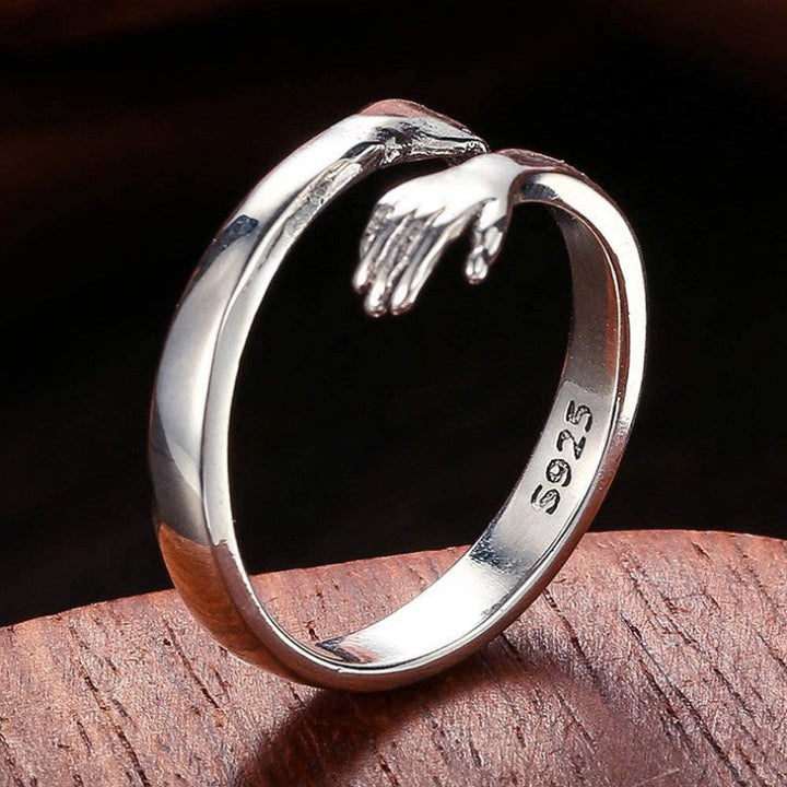 Hug Open Adjustable Couple Ring Set, Engraved Love Message Rings, Sweet Gift for Lovers