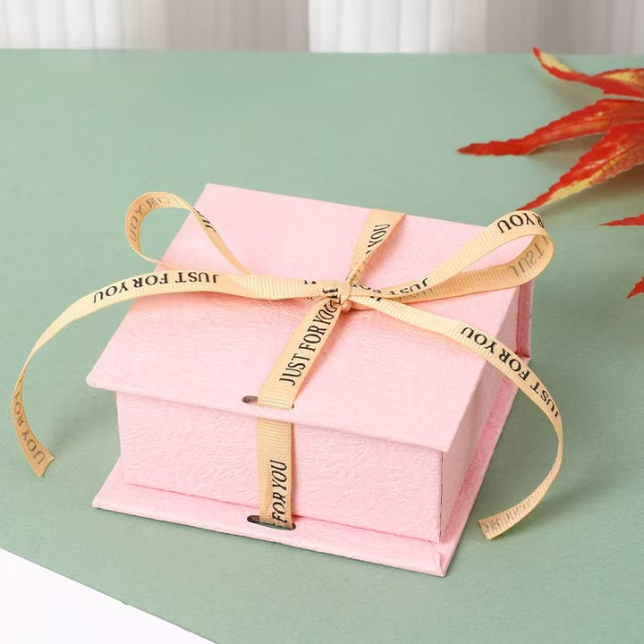 Ribbon‑Tied Textured Paper Jewelry Gift Box For Rings Necklaces Bracelets Other Accessories