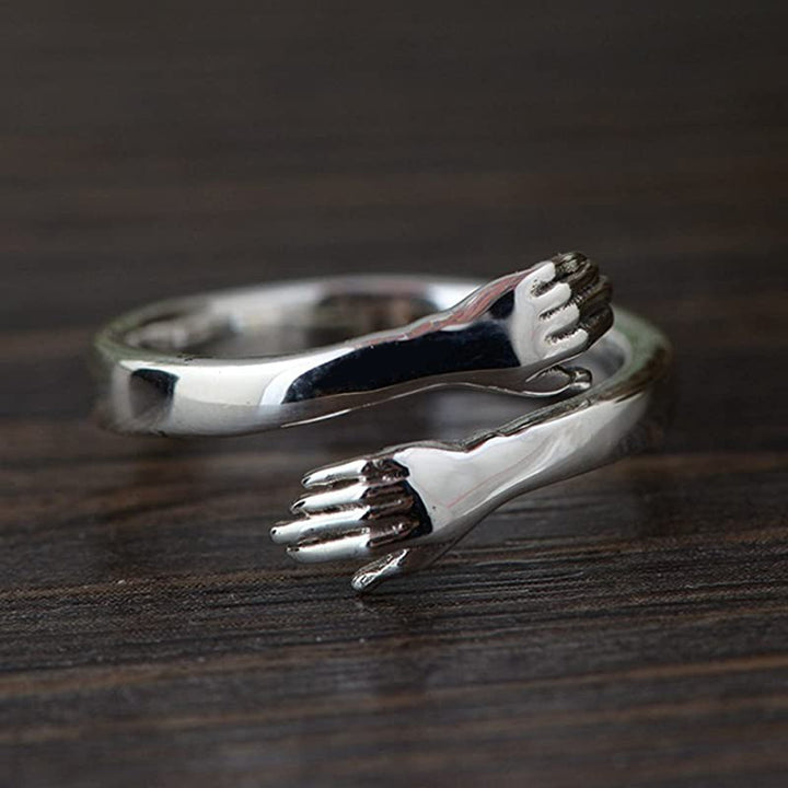 Hug Open Adjustable Couple Ring Set, Engraved Love Message Rings, Sweet Gift for Lovers