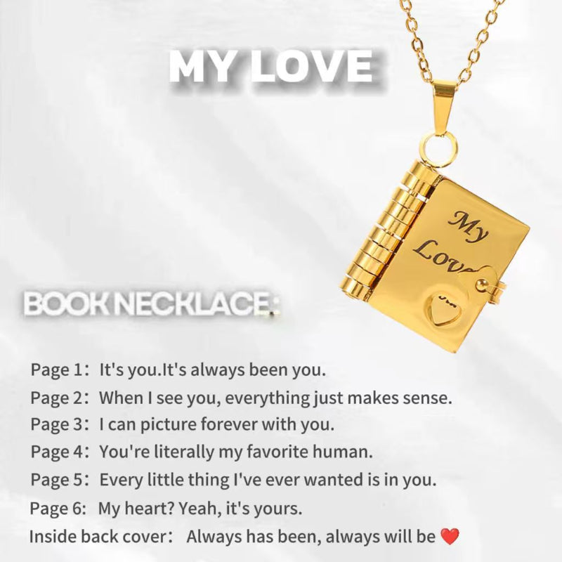 Openable Mini Book Locket Message Pendant Necklace, Tone Family Love Sentimental Keepsake Necklace