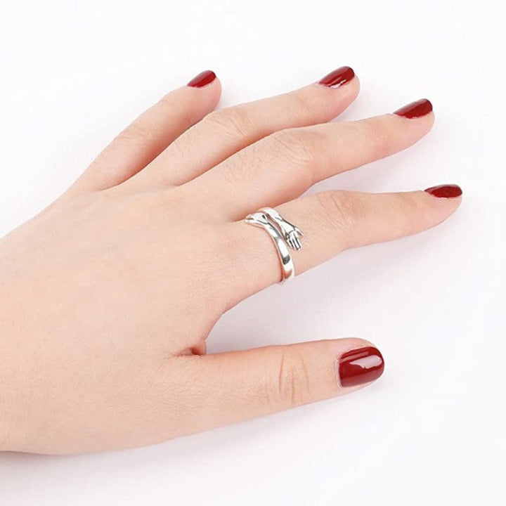 Hug Open Adjustable Couple Ring Set, Engraved Love Message Rings, Sweet Gift for Lovers