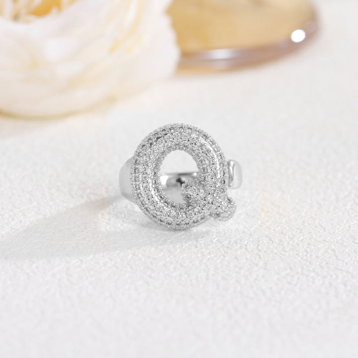 Adjustable Open Iced‑Out Initial Letter Diamond Ring, 26‑Alphabet Statement Unique Style Ring