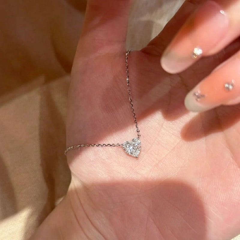 2 Carat Dainty Heart Cut Diamond Pendant Necklace, Minimalist Women Love Promise Collarbone Jewelry