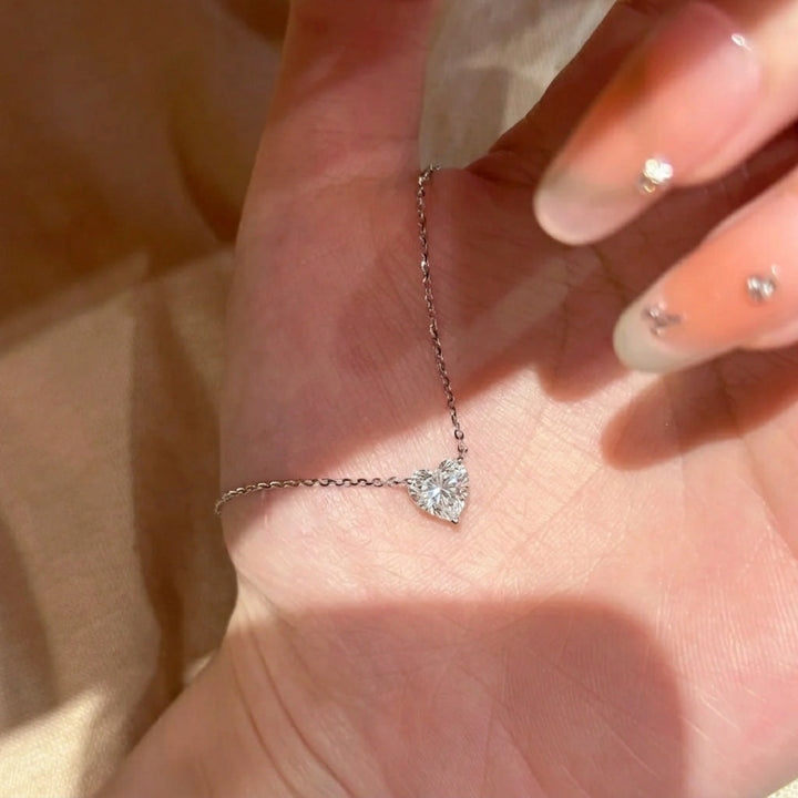 2 Carat Dainty Heart Cut Diamond Pendant Necklace, Minimalist Women Love Promise Collarbone Jewelry