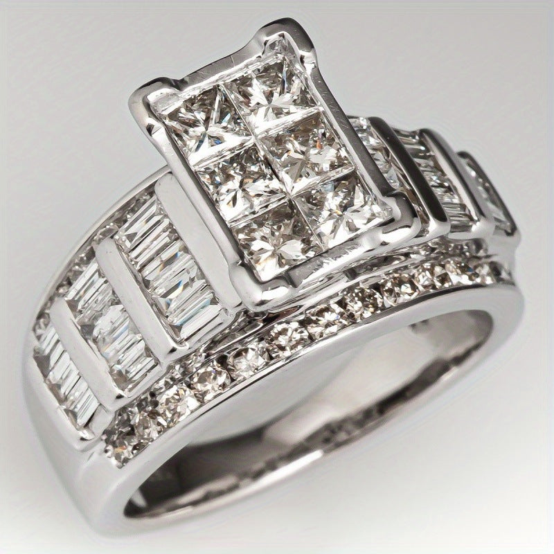 Art Deco Square Cluster Stacking Ring, Vintage Baguette Stone Statement Ring for Women